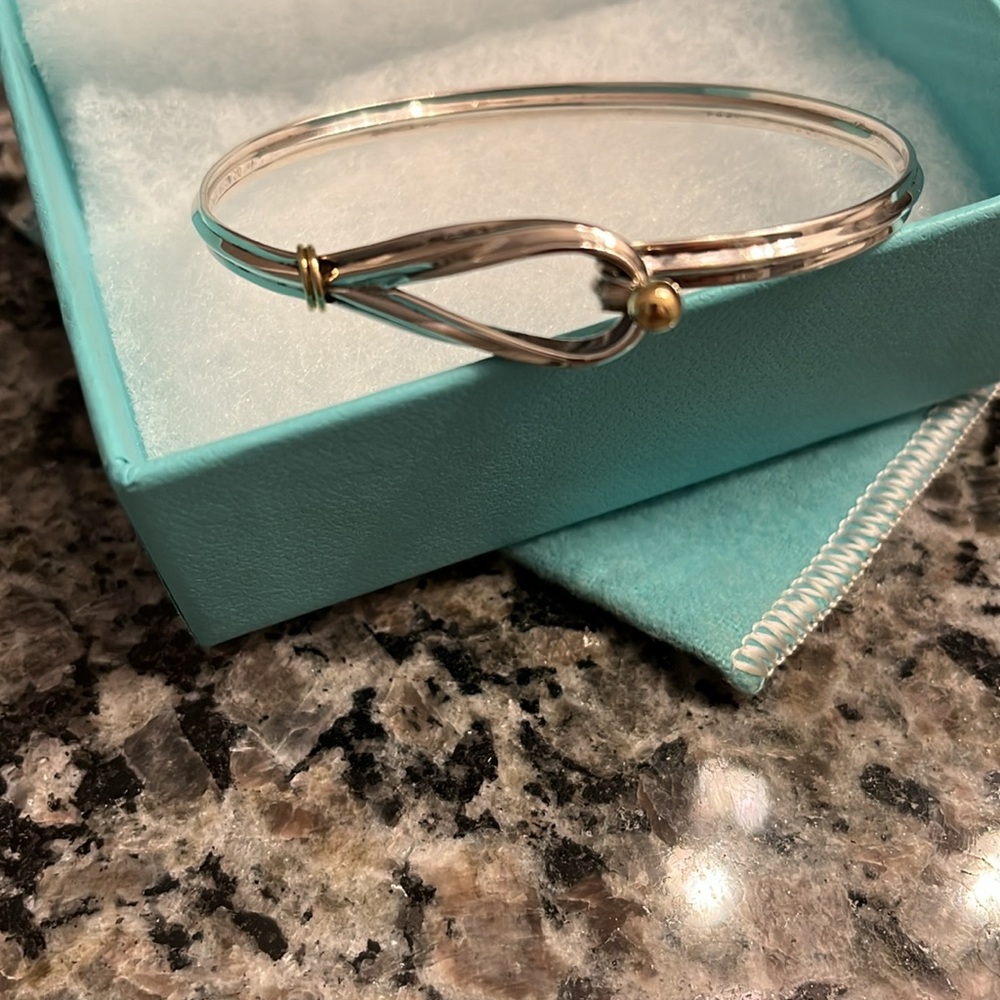 Tiffany & Co 18k Yellow Gold Hook & Eye Loop Sterling Silver Bracelet - Picture 4 of 11